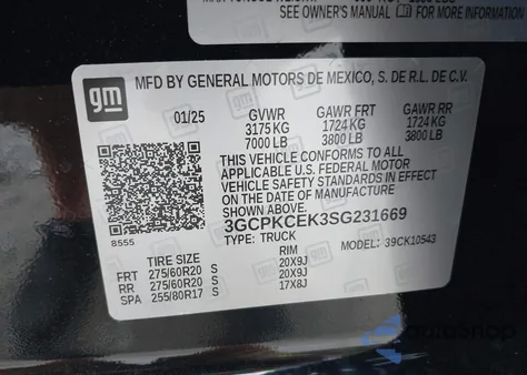 2025 Chevrolet Silverado 1500 4Wd Short Bed Custom Trail Boss from USA, damaged, VIN 3GCPKCEK3SG231669